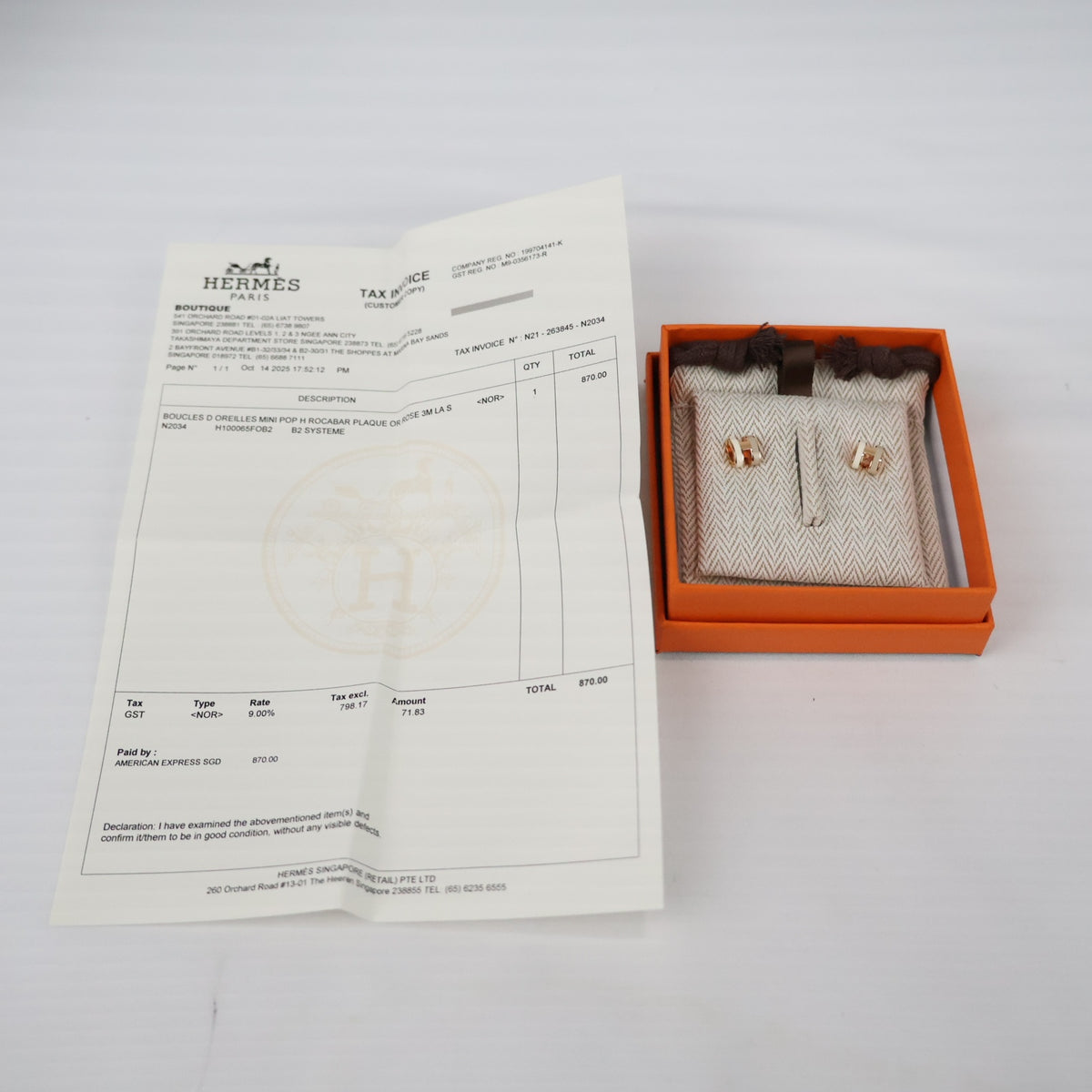 HERMES 100065FO POP H ROCABAR MINI EARRINGS